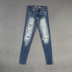 American Eagle Jeans Womens 0 Blue Jegging Stretch Distressed Denim Cotton